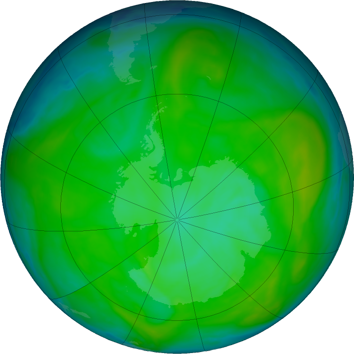 Antarctic ozone map for 08 December 2016
